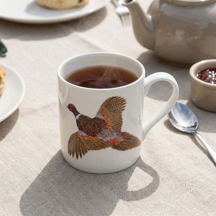 Ring-necked Pheasant Mug (large size) styled on the table