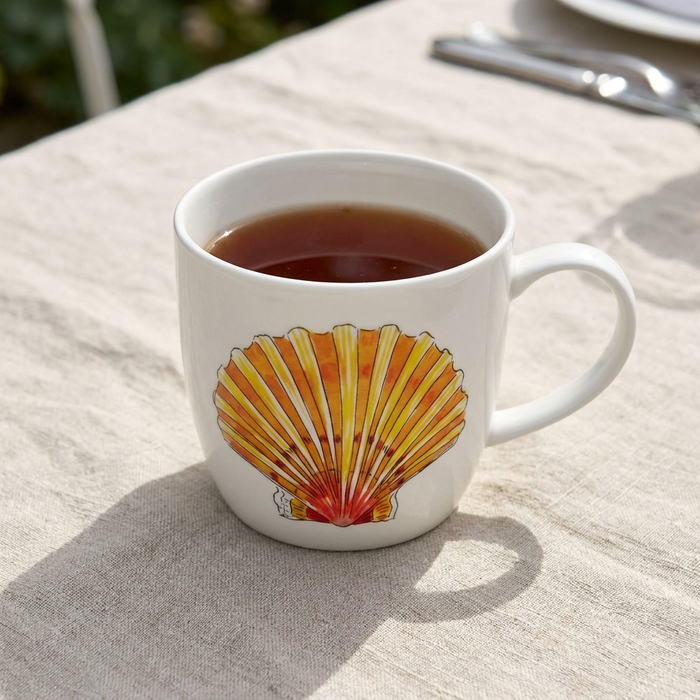 Scallop Mug (medium round sided) styled on the table