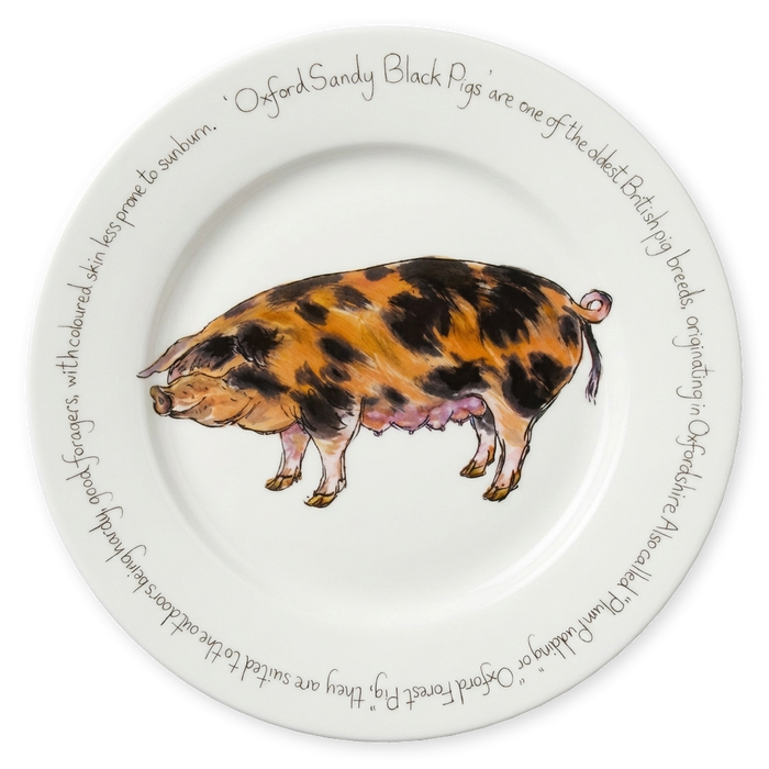 Pig Breeds Large Dinner Plate Set of 6 size & rim guide