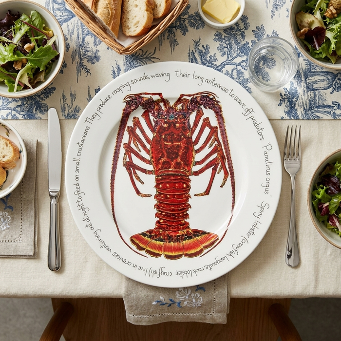 Spiny Lobster 30cm Flat Rimmed Plate styled on the table