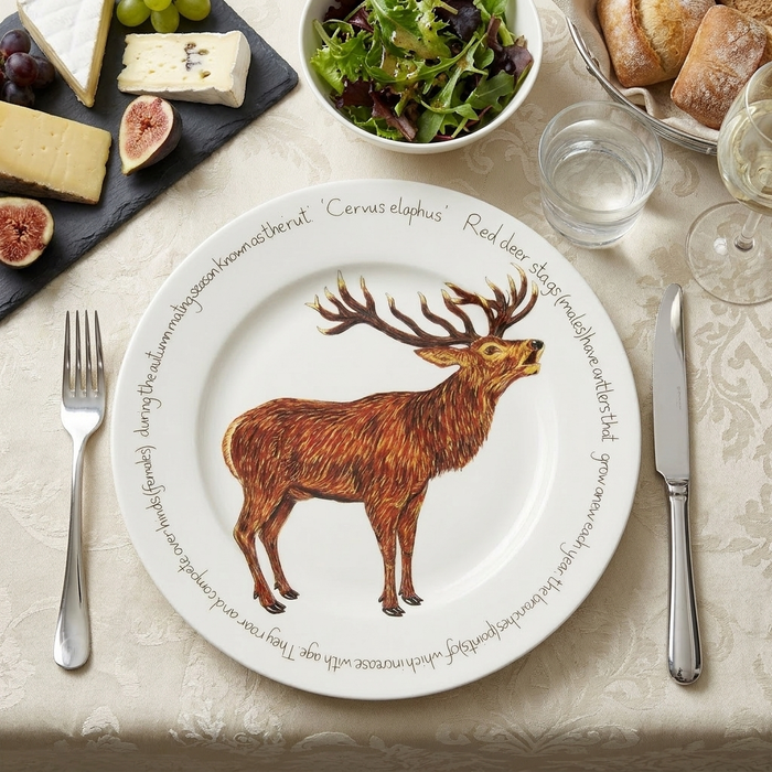 Stag Roaring 30cm Flat Rimmed Plate styled on the table