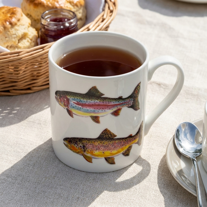 Trout Mug (large size) styled on the table