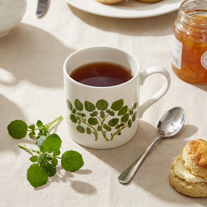 Watercress Mug (large size) styled on the table