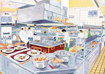 Le Manoir Aux Quat Saisons Kitchen with Raymond artist print Richard Bramble