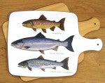 Trout & Salmon Melamine Chopping Board styled on the table