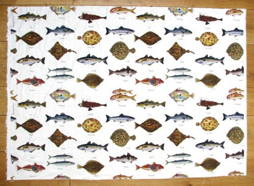 Sea Fish Linen Fabric (made to order) styled on the table