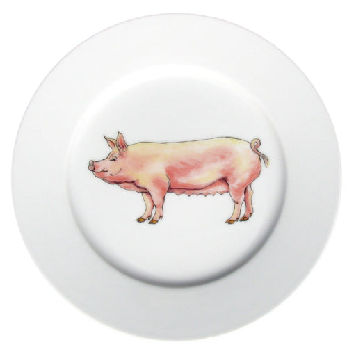 Large White Pig 19cm Flat Rimmed Plate by Richard Bramble