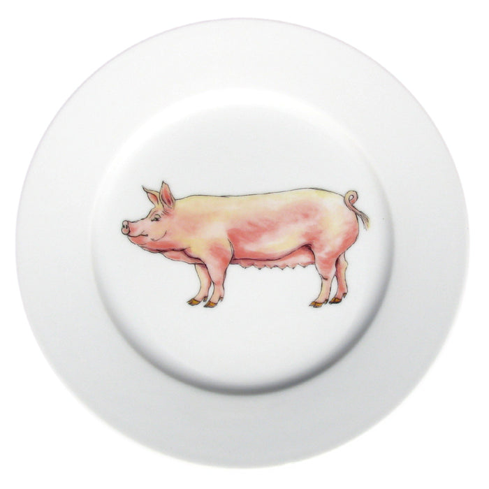 Large White Pig 19cm Flat Rimmed Plate by Richard Bramble