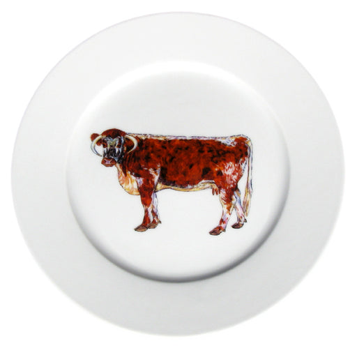 Longhorn Cow 19cm Flat Rimmed Plate by Richard Bramble