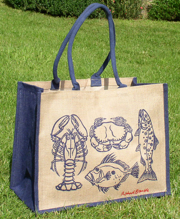 Fish & Shellfish Jute shopping & Beach Bag by Richard Bramble