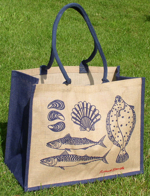 Fish & Shellfish Jute shopping & Beach Bag scallop side by Richard Bramble