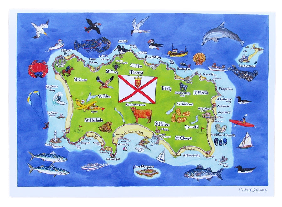 Jersey Island Channel Islands Map Greeting Card (large) — Richard