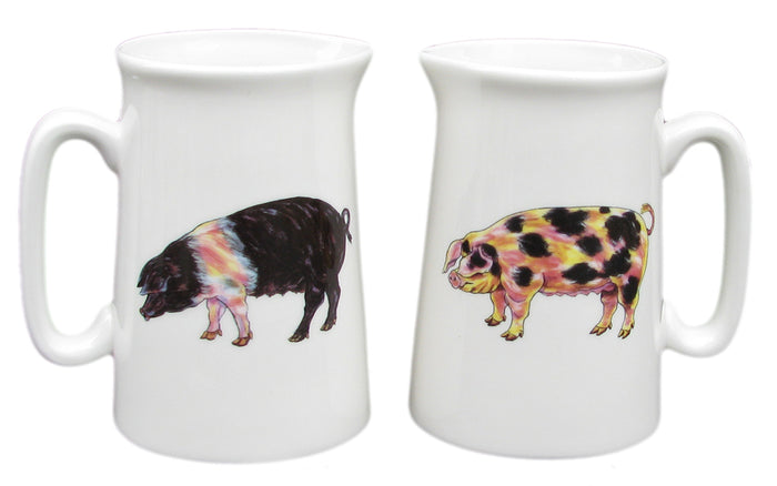 ½ Pint Gloucestershire Old Spot & Saddleback Pig Jug styled on the table