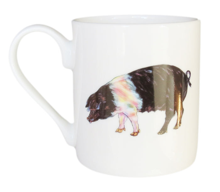 Gloucestershire Old Spot Pig & Saddleback Pig Mug (medium straight sided) table setting