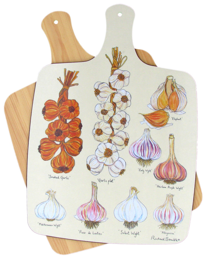 Garlic Melamine Chopping Board styled on the table