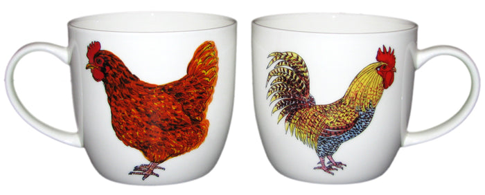 Cockerel (Rooster) & Hen Mug (medium round sided) table setting