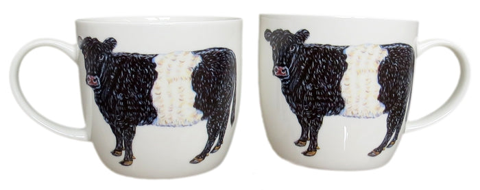 Belted Galloway Cow Mug (medium round sided) table setting