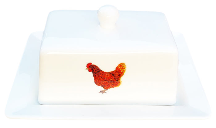 Cockerel & Hen Butter Dish styled on the table