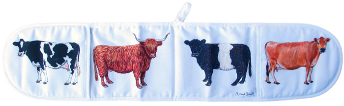 Cows Cotton Oven Gloves styled on the table