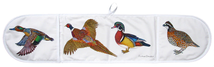 Gamebirds Cotton Oven Gloves styled on the table