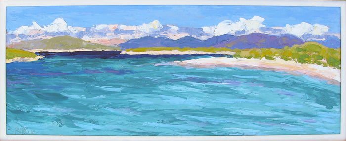 Hebridean Beach, Clachan Sands high tide, North Uist, Painting styled on the table