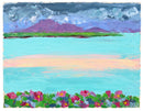 Hebridean landscape, across roses to Eval, North Uist, painting