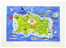 Jersey Island Channel Islands map aritst print