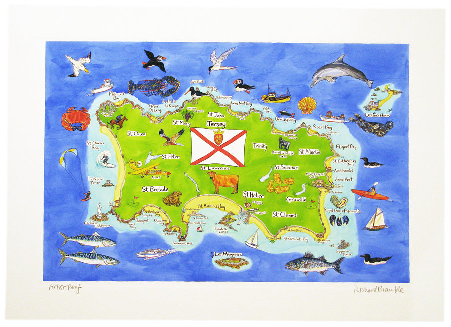 Jersey Island Map Print, Channel Islands by Richard Bramble