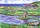Scolpaig Castle, North Uist, Outer Hebrides, looking west, painting