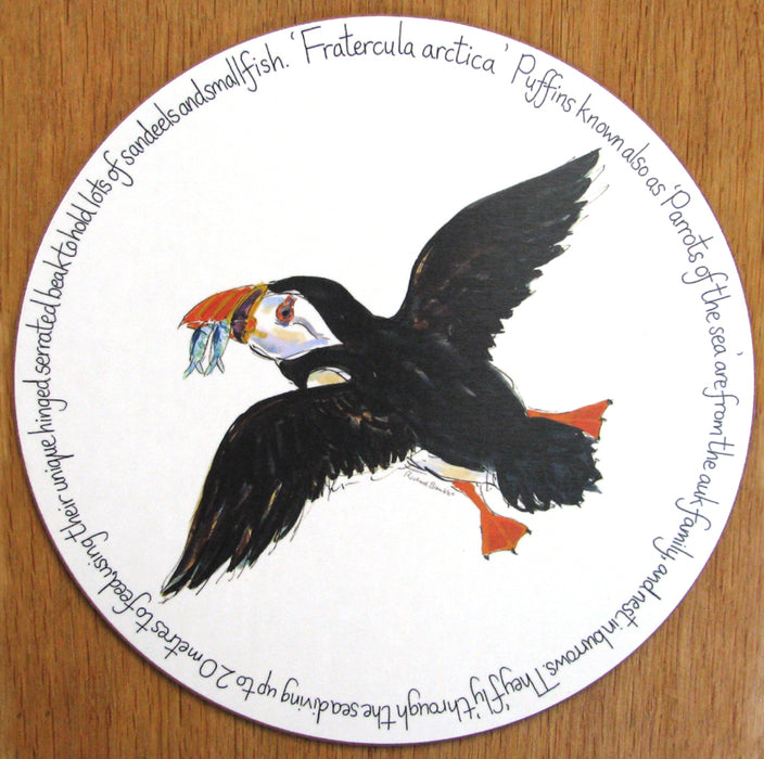 Puffin Flying Tablemat, melamine, corked back, by Richard Bramble