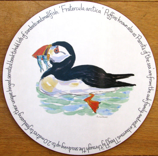 Puffin Swimming Tablemat, melamine, corked back, by Richard Bramble