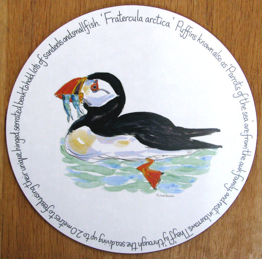 Puffin Swimming Tablemat, melamine, corked back, by Richard Bramble