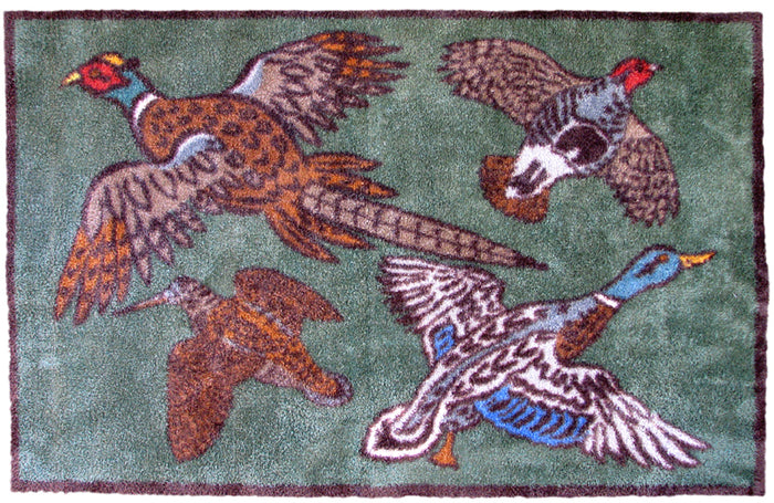 Game Birds Design MEDIUM Size Floor Mat styled on the table